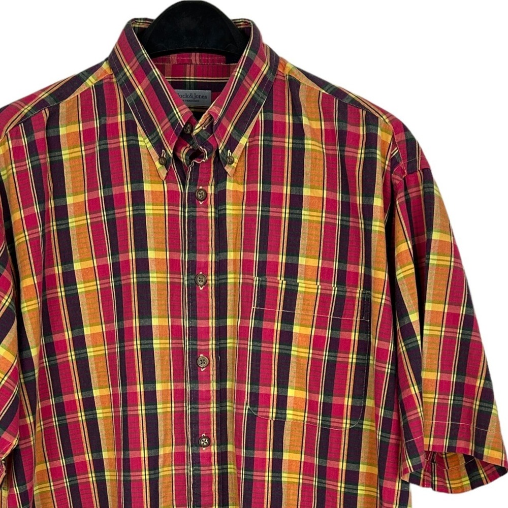 Bullock & Jones‎ Men's Medium Lightweight Island Cotton Short Sleeve Plaid Red